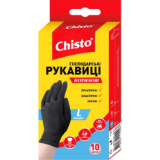 Рукавички господарські нітрилові Chisto, чорні, розмір L, 10 шт