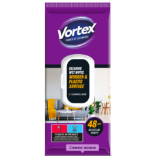 Серветки для дерев'яних та пластикових поверхонь Vortex Wooden & Plastic Surface Wet Wipes, 48 шт